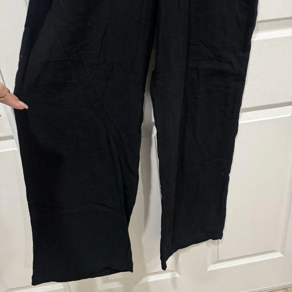Commense Women's Solid Pull On Straight Leg Pants Black Size Large L 100% Cotton
